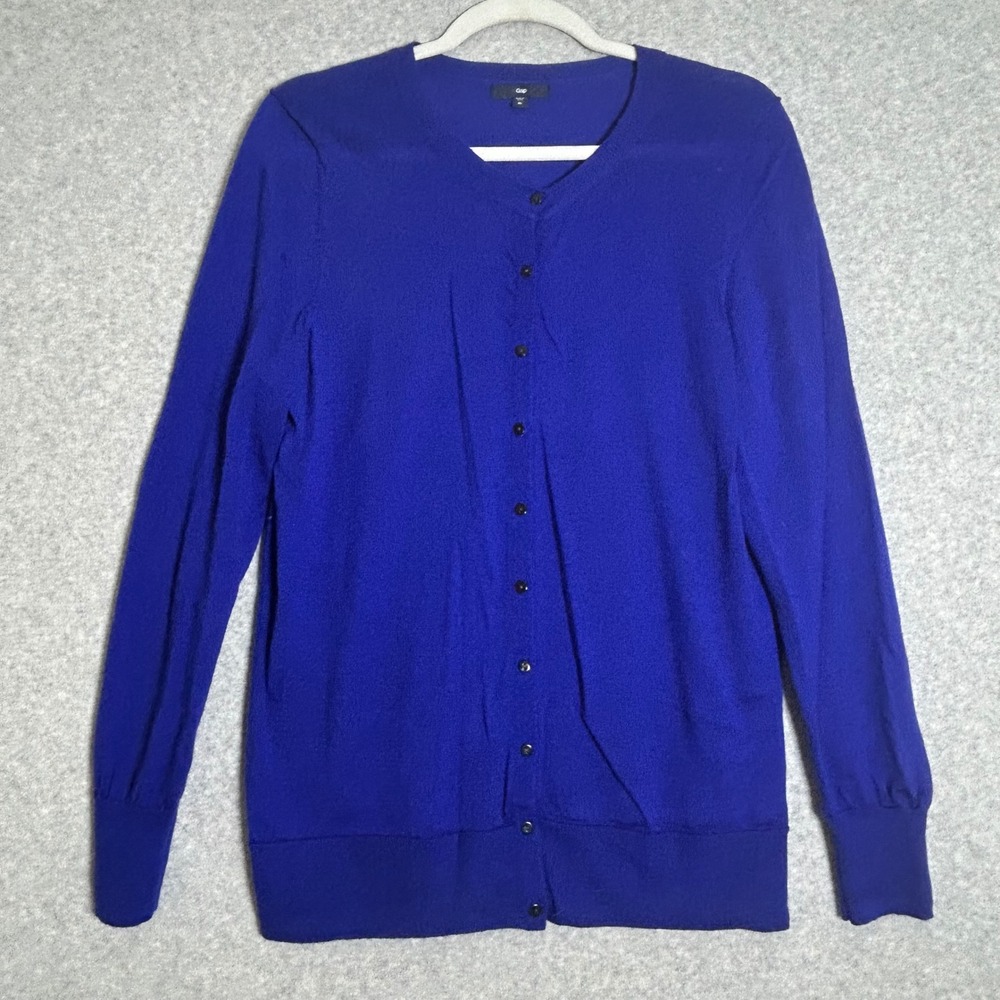Gap Cardigan Women XL Blue 100% Wool Button Front Classic Preppy Layering Office
